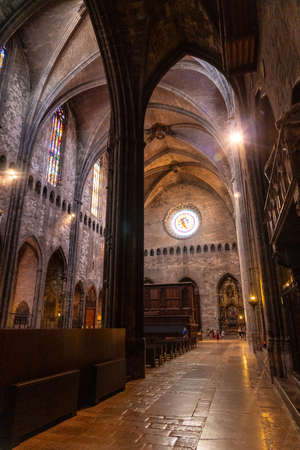 Girona medieval city, interior of the Cathedral without people, Costa Brava of Catalonia in the Mediterranean. Spainの写真素材