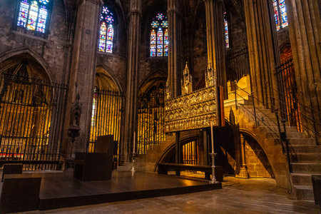 Girona medieval city, religious elements inside the Cathedral, Costa Brava of Catalonia in the...
