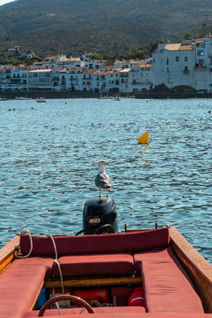 Boats on the beach of the coast of Cadaques, town on the Costa Brava of Catalonia, Gerona, Mediterranean sea. Spainの写真素材