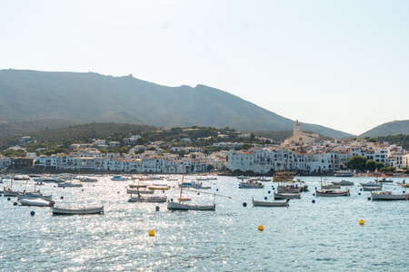 Boats on the beach of the coast of Cadaques, town on the Costa Brava of Catalonia, Gerona, Mediterranean sea. Spainの写真素材