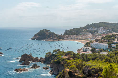 Aerial view of Tossa de Mar in summer, Girona on the Costa Brava of Catalonia in the Mediterraneanのeditorial素材