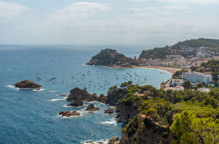 View of the city of Tossa de Mar from above from the viewpoint, Girona on the Costa Brava of Catalonia in the Mediterraneanのeditorial素材