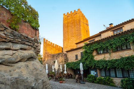 Castle of Peratallada medieval town, historic center at sunset, Girona on the Costa Brava of Catalonia in the Mediterraneanのeditorial素材