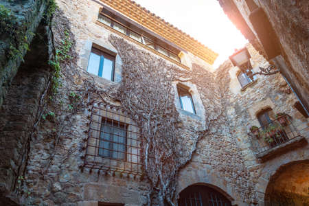 Pals medieval village, streets of the historic center, Girona on the Costa Brava of Catalonia in the Mediterraneanのeditorial素材