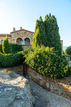 Streets of Pals medieval town, streets of the historic center at sunset, Girona on the Costa Brava of Catalonia in the Mediterraneanのeditorial素材