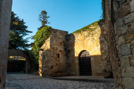 Pals medieval village, streets of the historic center at sunset, Girona on the Costa Brava of Catalonia in the Mediterraneanのeditorial素材