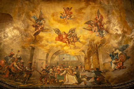 Girona medieval city, religious drawing inside the Basilica of San Felix, Costa Brava of Catalonia in the Mediterranean. Spainのeditorial素材