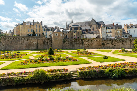 Vannes coastal medieval town, the lovely gardens of the Remparts Garden and the rampart, Morbihan department, Brittany, Franceのeditorial素材