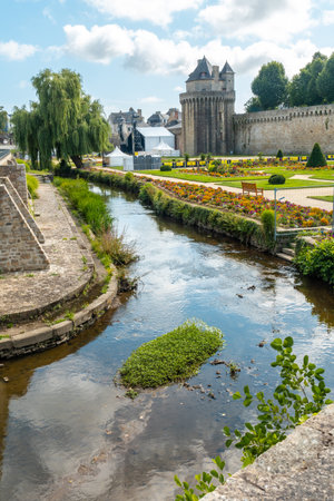 Vannes coastal medieval town, the beautiful gardens of the Remparts Garden, Morbihan department, Brittany, Franceのeditorial素材