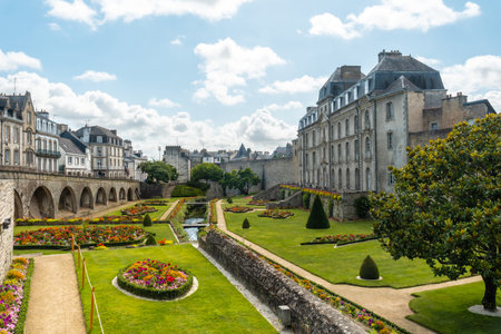 Vannes coastal medieval town, the beautiful gardens of the Remparts Garden, Morbihan department, Brittany, Franceのeditorial素材
