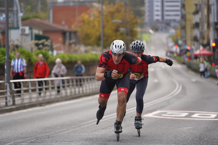 San Sebastian, Spain, Gipuzkoa: November 2021: Rollers in the rollerblade race at the Behobia San Sebastianのeditorial素材