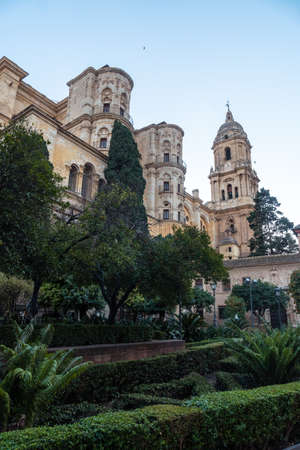 View of the cathedral and its gardens of the Incarnation of the city of Malaga, Andalusia. Spainのeditorial素材