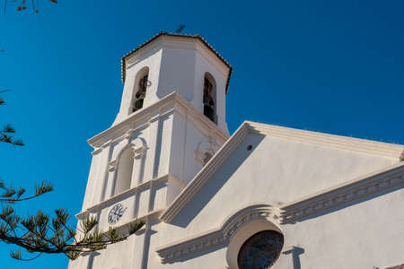 Church in Plaza Balcon de Europa in Nerja, Andalucia. Spain. Costa del sol in the mediterranean seaの写真素材
