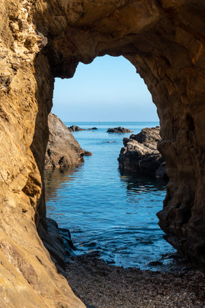 Cuevas del Almanzora, Cala PeÃ±on cut off a virgin and hidden beach in AlmerÃ­a. Mediterranean sea on the coast, AlmerÃ­aの写真素材