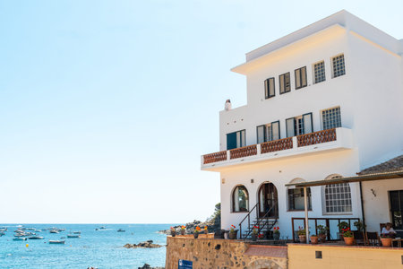 Llafranc beach in summer of Girona on the Costa Brava of Cataloniaのeditorial素材