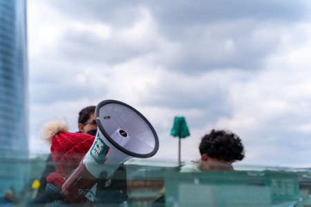 Demonstration of the cleaning sector together with the town hall in the city of Bilbao, Vizcaya. basque countryのeditorial素材