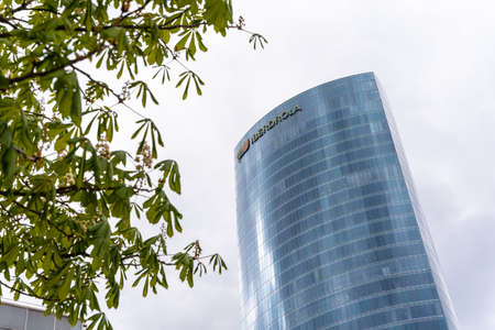 View of the Iberdrola building in the city of Bilbao from below, Vizcaya. basque countryのeditorial素材