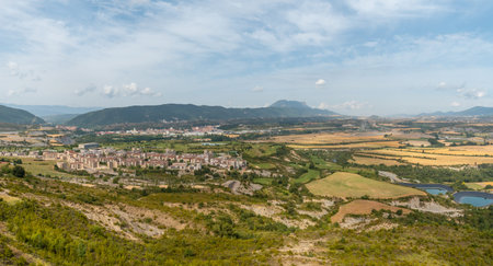 Panoramic view of the town of Las Latas near SabiÃ±anigo, Aragon Pyrenees. Spain