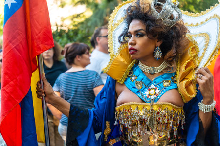 Madrid, Spain: July 9, 2022: A trans queen at the gay pride party, lgbt in Madrid
