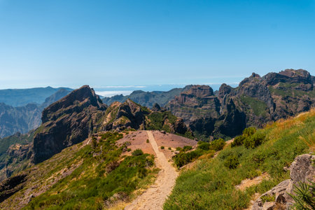 Hiking trail in the mountains at Pico do Arieiro, Madeira. Portugalの写真素材