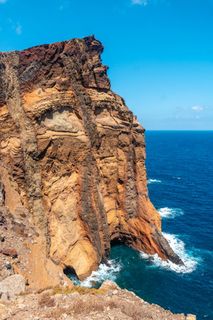 Rock formations at Ponta de Sao Lourenco, Madeira coast. Portugalの写真素材