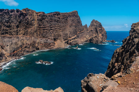 Landscape of the rock formations at Ponta de Sao Lourenco and the sea, Madeira. Portugalの写真素材