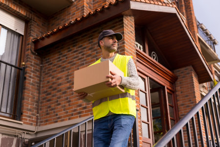 Package delivery man for an online store, delivery logistics companyの写真素材