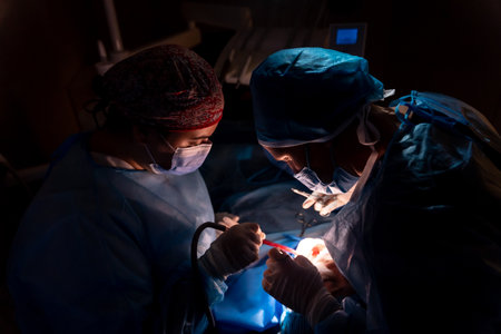 Dental clinic, dentist doctor and the assistant performing an oral operation to a clientの写真素材