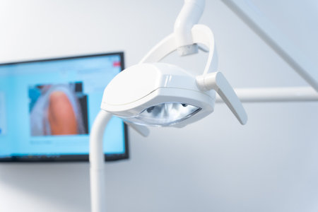 Lamp to illuminate operations. Protected room of the dental clinic for x-raysの写真素材