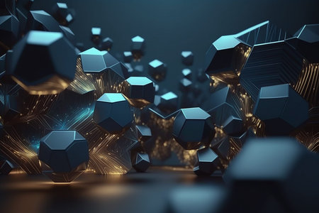 Abstract futuristic - technology with polygonal shapes on dark blue background. Ai generated art