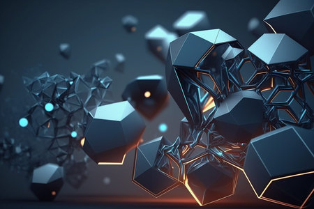 Abstract futuristic - technology with polygonal shapes on dark blue background. Ai generated artの写真素材