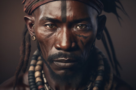 Portrait of man from Himba herder tribe in Namibia. Ai generated artの写真素材