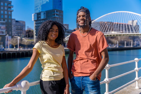 Young african american women in the city, lifestyle friends concept, vacation portraitの写真素材