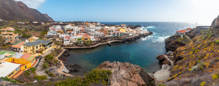 Panoramic of the town of Tamaduste located on the coast of the island of El Hierro in the Canary Islands, Spainの写真素材