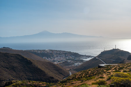 View of San SebastiÃ¡n de la Gomera from a viewpoint on the mountain in La Gomera, Canary Islandsの写真素材