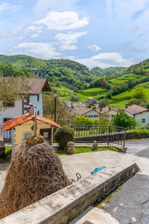 Areso town in the Sierra de Aralar next to Leiza in Navarre. View of the traditional villageの写真素材