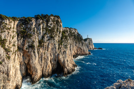 Landscape at the Lighthouse or Cape Ducato Lefkas in the southern area of the Greek island of Lefkada. Greece.の写真素材