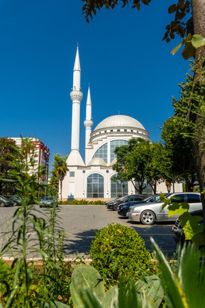 The beautiful white The Ebu Bekr Mosque in the city of Shkoder. Albaniaの写真素材