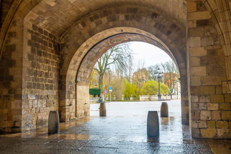 Beautiful Santa Maria Arch before reaching the Cathedral of Burgos, Castilla Leon, Spainの写真素材