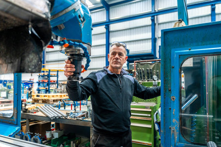 Expert of Male Software engineer working in front of automated CNC machine