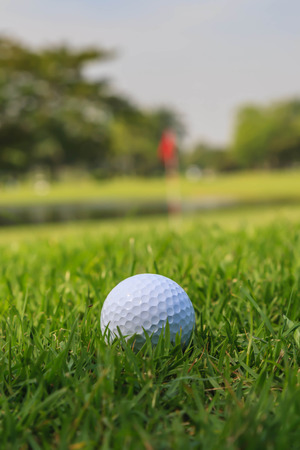 golf ball on sports golf course and holeの写真素材