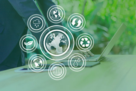 Globe and environmental icons green technology and environmental technology Artificial intelligence...
