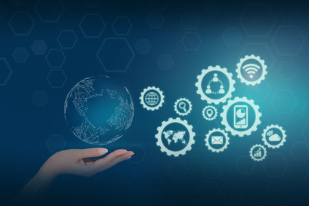 Computer network connected data on network technology and cloud storage symbol,connecting global network technology concept.の写真素材