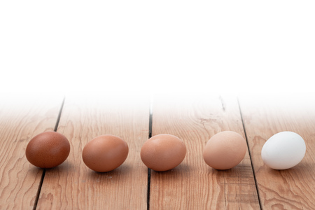eggs of different colors and white backgroundの写真素材