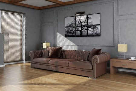 Modern interior of living room with kithen in house or apartment