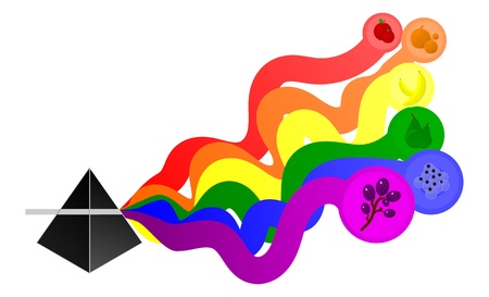 illustration of a newton prism emitting light that transforms into fruit のイラスト素材