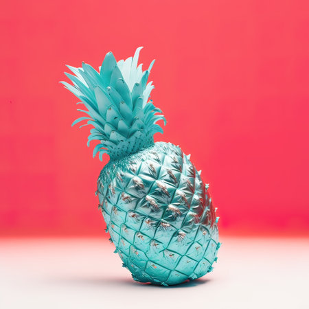Abstract healthy creative fruit concept, exotic tropical pineapple dipped in iridescent paint. Vivid colors. Generative AI.の素材