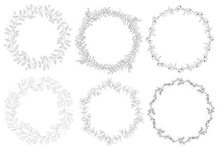 Doodle hand drawn natural autumn wreath collectionのイラスト素材
