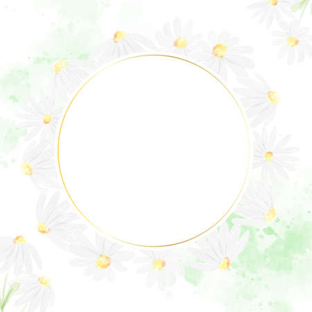watercolor white daisy square banner  for wedding birthday or mother's dayのイラスト素材