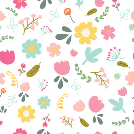 spring or summer flower blooming garden seamless colorful patternのイラスト素材